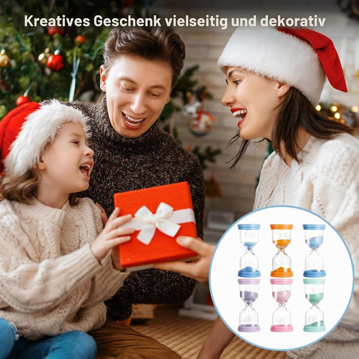 6 Stück Sanduhren Set – 1/3/5/10/15/30 Minuten Timer – Bunte Sanduhren in Macaron-Farben für Lernen,