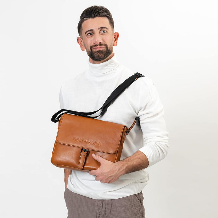 Memphis Damen/Herren Leder Aktentasche mit Schnallenverschluss | Messenger Bag mit Steckfächern und