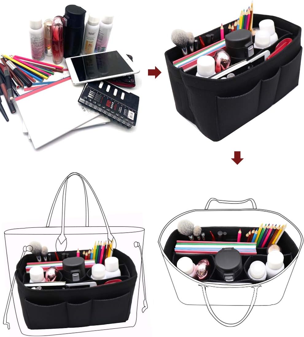 LEXSION Felt Insert Fabric Purse Organizer Bag, Bag Insert In Bag with Zipper Inner Pocket Fits Neve
