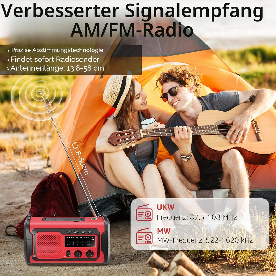 Kurbelradio 27000mAh, Notfallradio Solar Kurbel FM/AM Mit Bluetooth, SOS Alarm Emergency Radio, Kurb