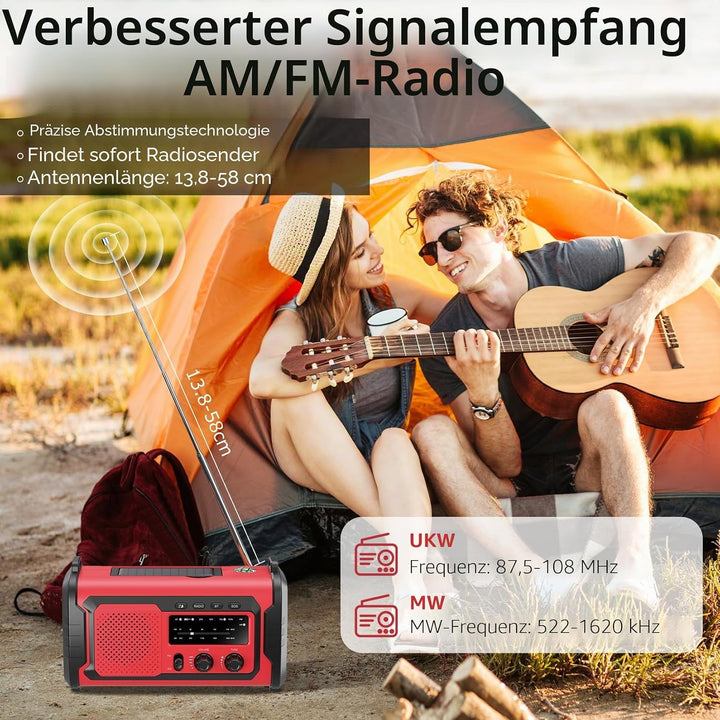 Kurbelradio 27000mAh, Notfallradio Solar Kurbel FM/AM Mit Bluetooth, SOS Alarm Emergency Radio, Kurb
