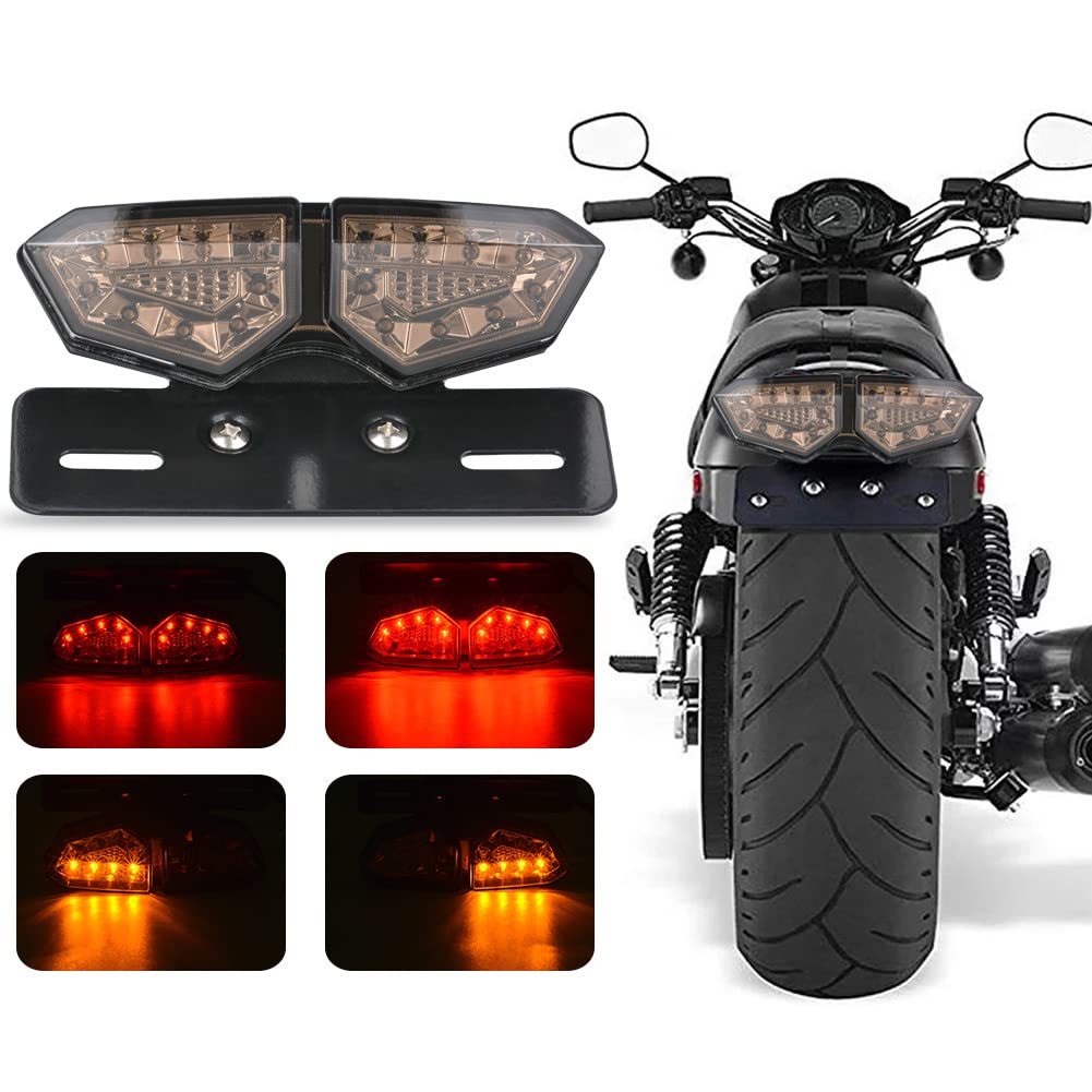 KATUR Universal Motorrad Integriertes Bremslicht RüCklicht Blinker Kennzeichenbeleuchtung (Rauch Lin