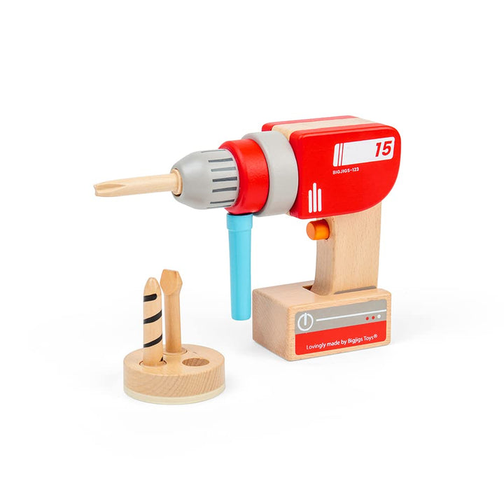 Bigjigs Toys Holz Kinderbohrer, 3 magnetische Bohrerbits