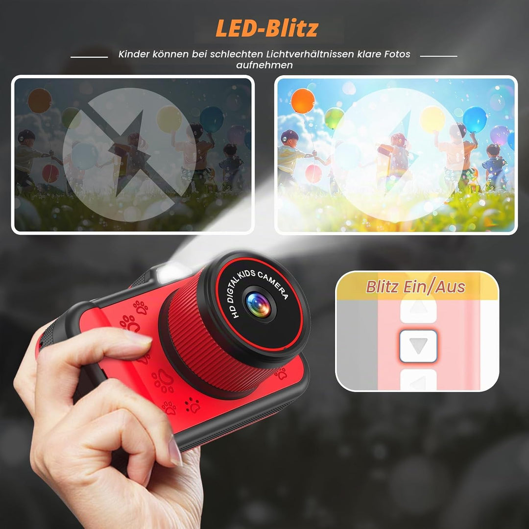 Ushining Kinderkamera, 3,5" Grossbildschirm Kinder Kamera mit 360° Drehbares Zoomobjektiv LED-Blitz