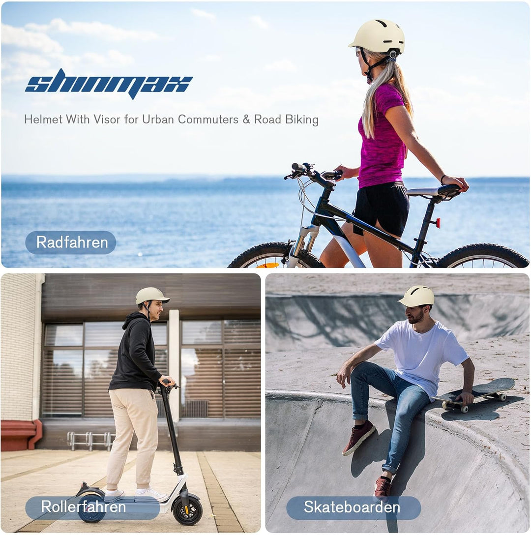 Shinmax Fahrradhelm für Damen und Herren, Einstellbarer Helm mit Visier &amp; Sonnenschutz, Leicht &amp; Bel