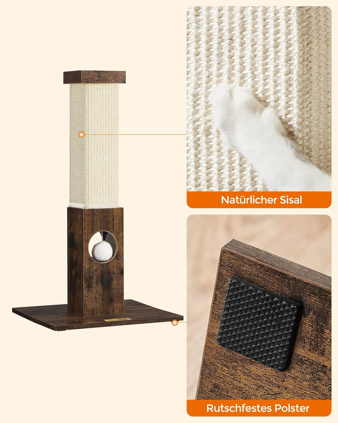 Feandrea Kratzbaum, Kratzstamm, Katzenbaum, 10 cm Dicker Stamm, Kratzsäule aus natürlichem Sisalseil
