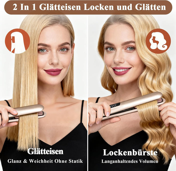 Glätteisen Mini Kabellos 5000mAh Akku - 2 in 1 Glätteisen Locken und Glätten | Reiseglätteisen mini