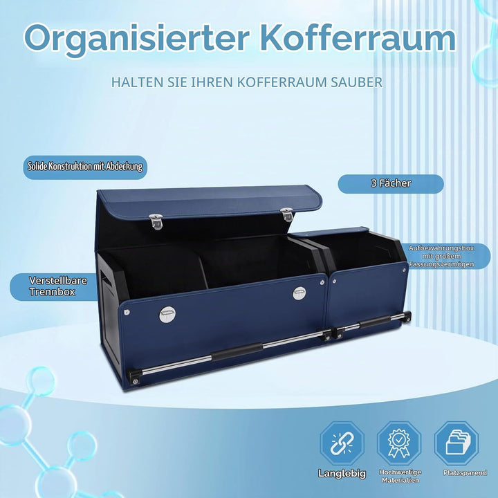 Auto Kofferraum Organizer, 2 in 1 Langlebig Leder Aufbewahrungsbox mit Deckel und stabilem Griff, Gr