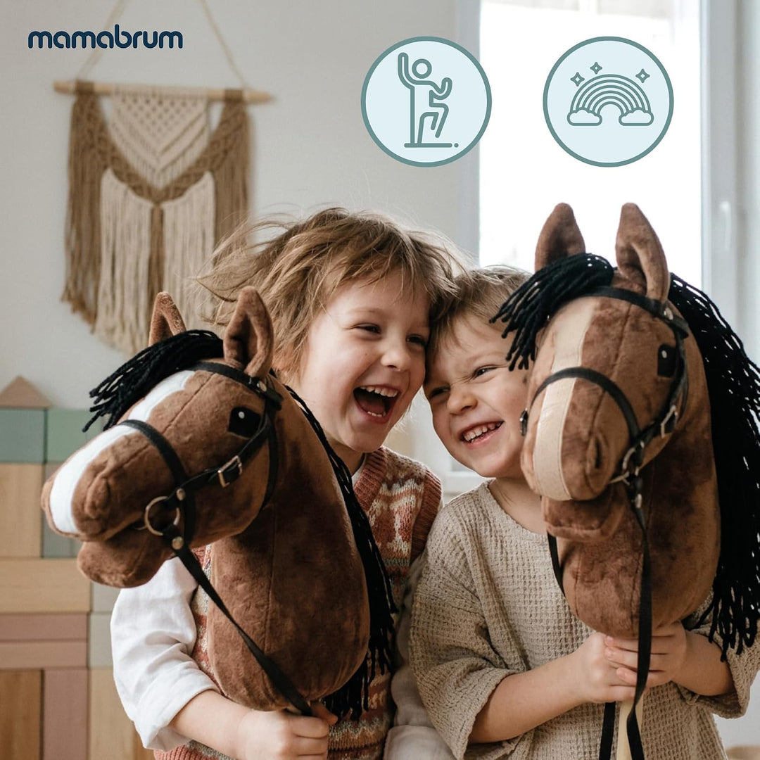mamabrum Hobby Horse Braun Steckenpferd Kinder 68 cm | Steckenpferd mit Holzstab, verstellbarem Zaum
