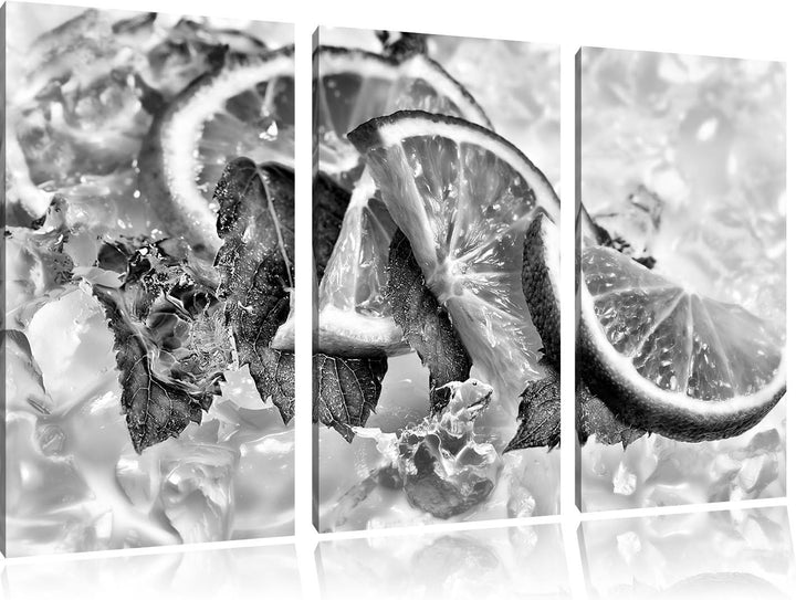 Pixxprint Limetten und Minze im EIS als Leinwandbild/Grösse: 3 Teilig (120x80) cm/Wandbild/Kunstdruc