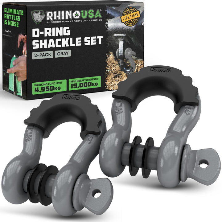 Rhino USA D-Ring-Schäkel (2 Pack) - 18.983kg Bruchfestigkeit - Schwerlast 1,9 cm Augbolzen Schäkeln