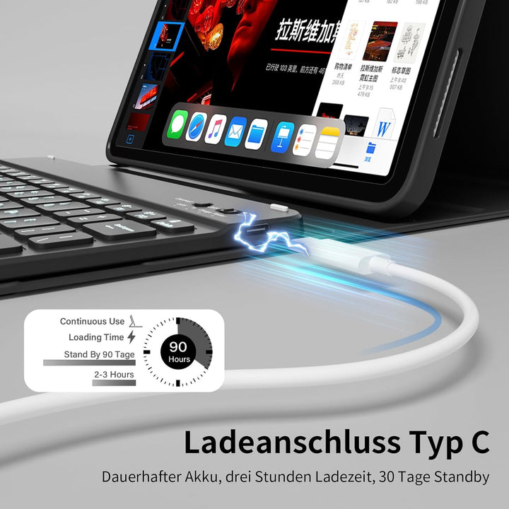 Hülle mit Tastatur für iPad A16 11/10 Generation (2025/2022, 11/10.9 Zoll) mit Stifthalter, Magnetis