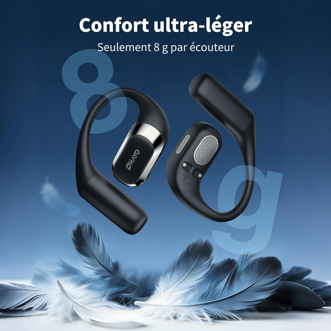 OHAYO Open Ear Kopfhörer Komfortabel, Bluetooth Kopfhörer Sport, 40h Wiedergabe, Fester Halt, Starke