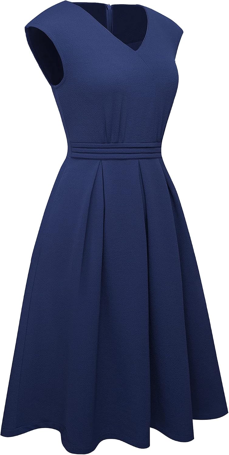 HOMEYEE Damen Vintage 50er Ärmellos Cocktail Retro mit Pocket Flared Kleid A196 L Dunkelblau, L Dunk