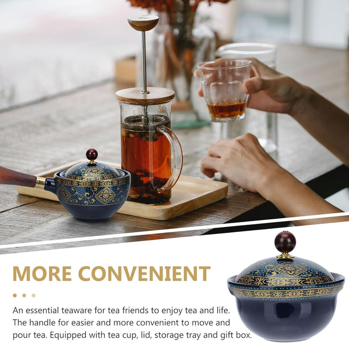 YARNOW Keramik Teekanne Japanische Kyusu Teekanne mit Holzgriff Teesieb Einhand Teekanne Retro Teeke