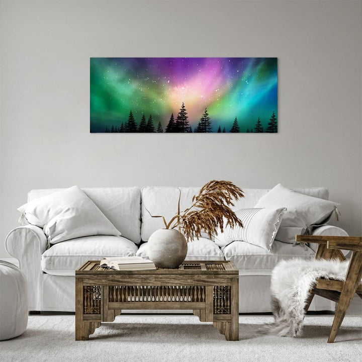 Panorama Bilder auf Leinwand 100x40cm Leinwandbild Aurora Polar Nacht Gross Wanddeko Bild Schlafzimm