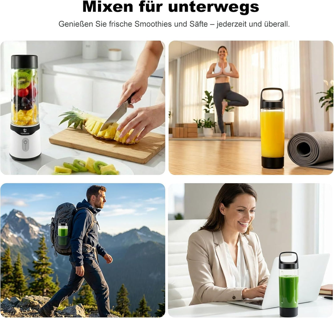 Tragbarer Mixer für Smoothies und Shakes, 520 ml BPA-freier Personal Mixer mit 6 Klingen und USB-C-L