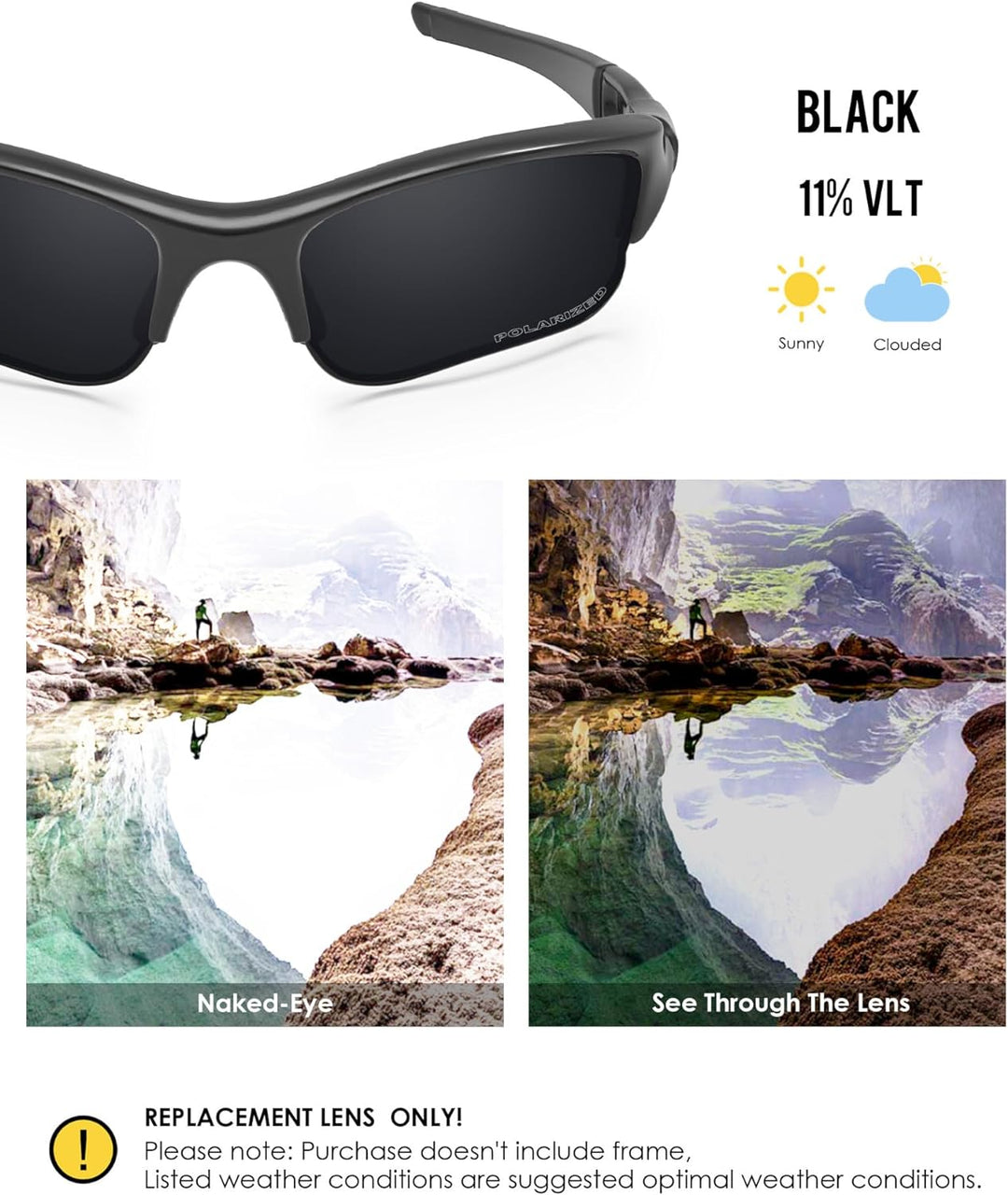 BlazerBuck Anti-salz Polarisierte Ersatzgläser für Oakley Flak Jacket XLJ Schwarz Polarisiert Glas,