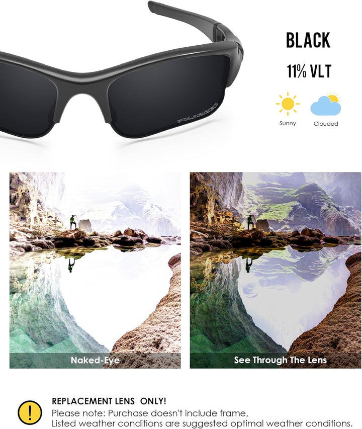 BlazerBuck Anti-salz Polarisierte Ersatzgläser für Oakley Flak Jacket XLJ Schwarz Polarisiert Glas,