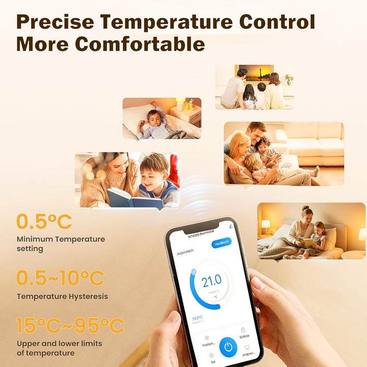 Smart WiFi Thermostat Für Wasser Fussbodenheizung und Gasboiler, Programmierbar Raumthermostat Unter
