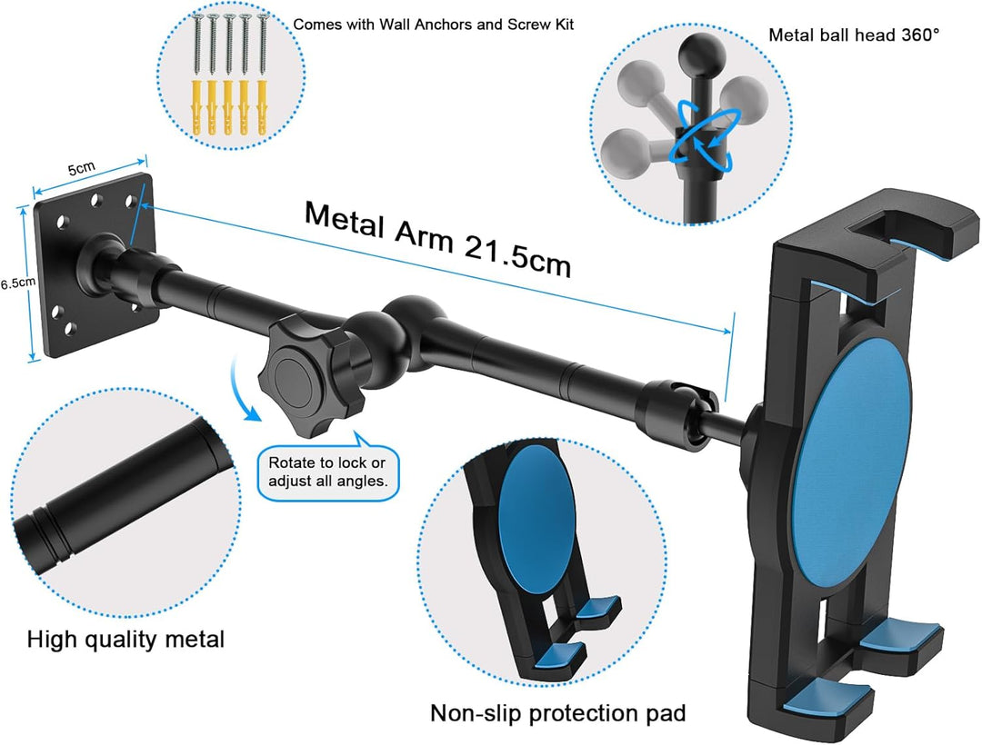 woleyi Tablet Wandhalterung Arm Verstellbarer, Wand iPad Halterung Schwenkarm, Metall Wand Halterung