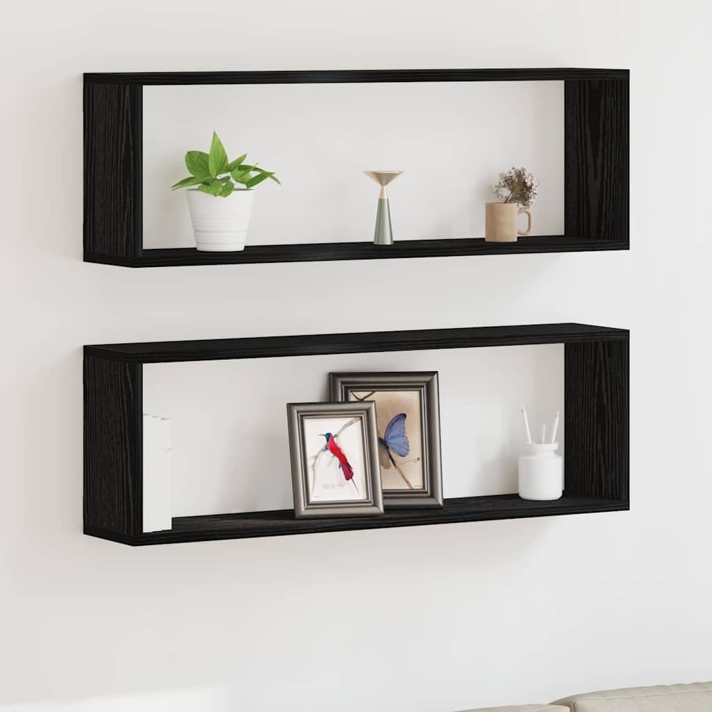 vidaXL Wandregal mit Regal 2 pcs Schwarz Eichen-Optik 80 x 15 x 26 cm, Moderne rechteckige Wandregal