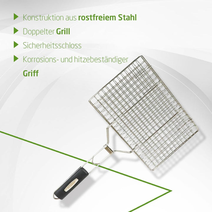 Amig – Grillrost für Barbecue – Doppelter Grillrost mit Sicherheitsverschluss und rutschfestem Griff