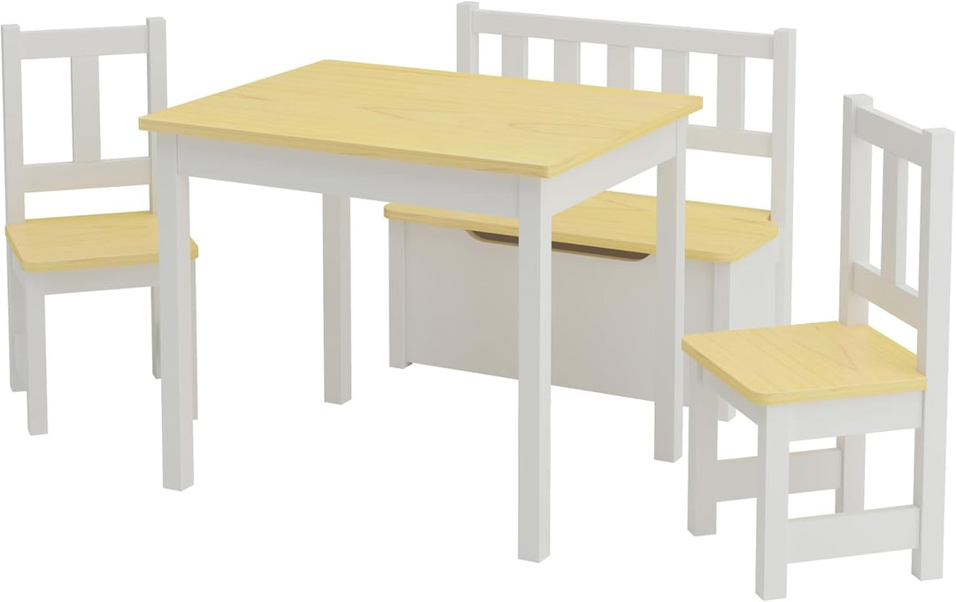 [en.casa] Kindertischset Lousame mit aufklappbarer Sitzbank und 2 Stühlen Kindertisch-Set Kindermöbe