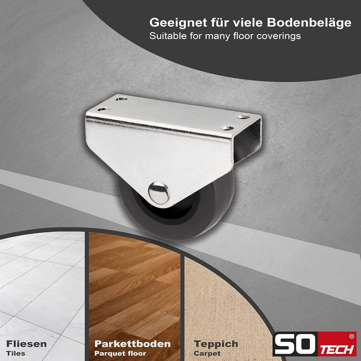 Sotech 16er Set Kastenrolle PASSAU (Ø 50 mm, für Unterbaumontage, dunkelgrau) Möbelrolle, leise und