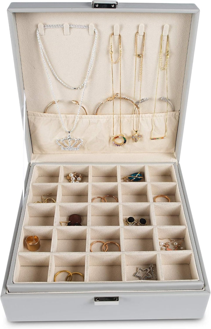 Frebeauty Ohrring-Organizer, klassische Schmuckschatulle, 50 Fächer, doppellagig, Schmuck-Aufbewahru