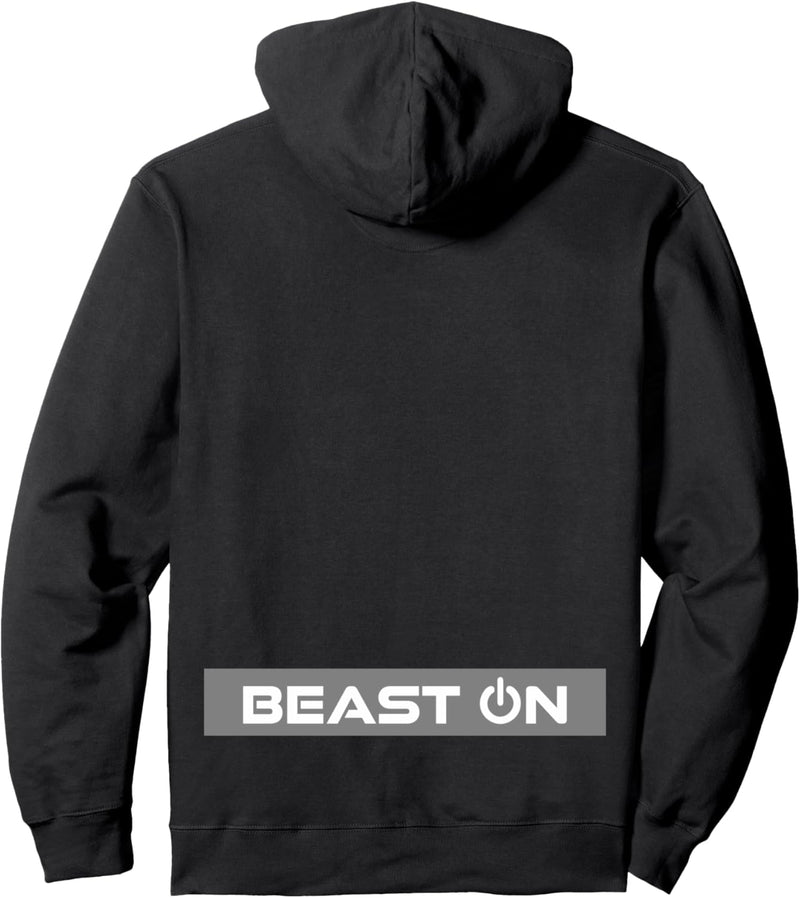 Beast ON Rücken Motiv graue Farbe Fitness Gym Motivation Pullover Hoodie