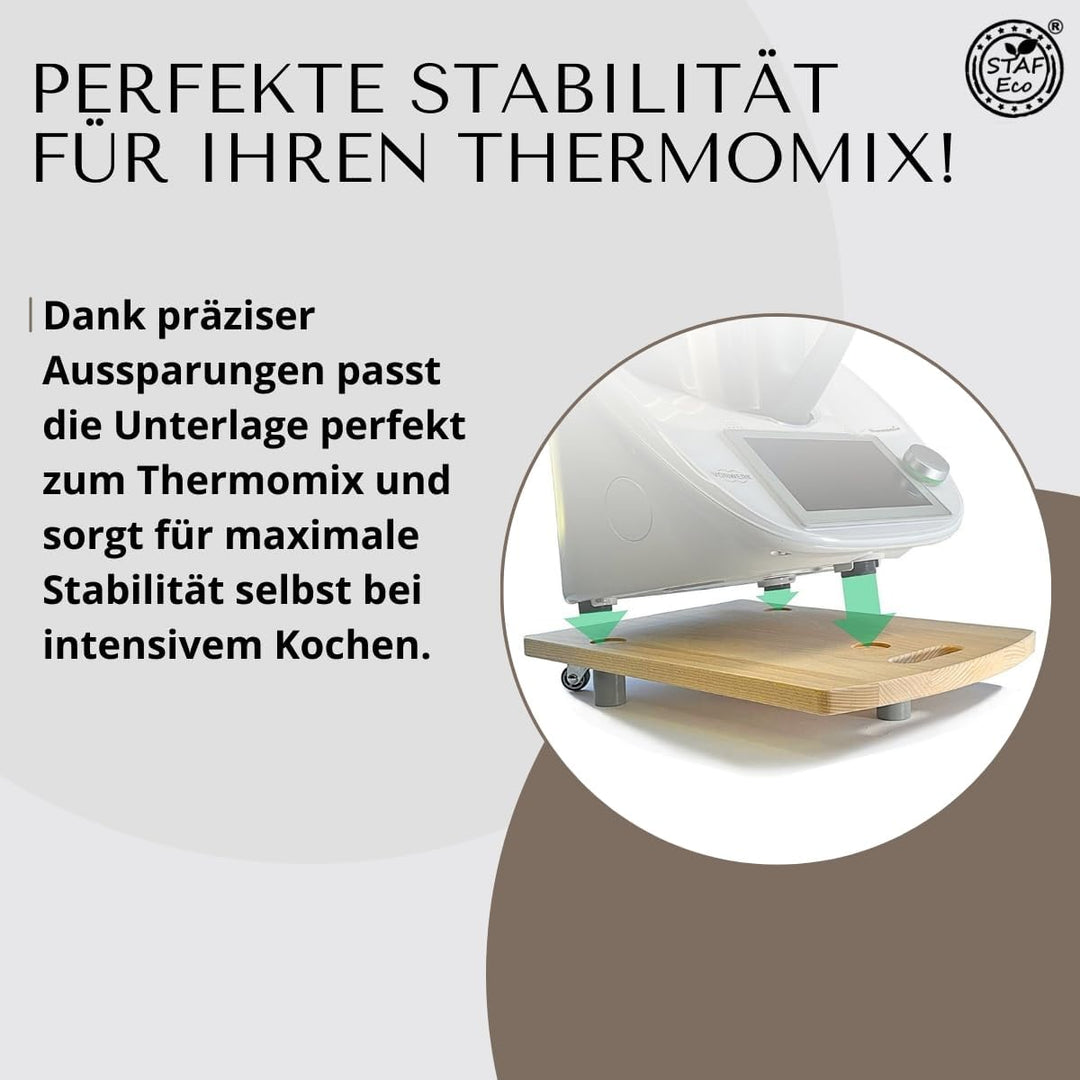 STAFECO® Gleitbrett für Thermomix Holz 100% TM6 TM5 Zubehör Rollbrett Slider müheloses Verschieben &