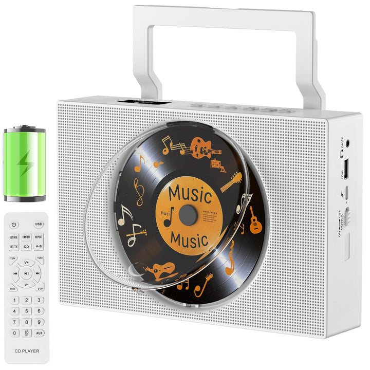 Gueray Tragbarer CD-Player mit Radio: Bluetooth CD Player mit Griff, CD-Spieler Lautsprechern, Displ