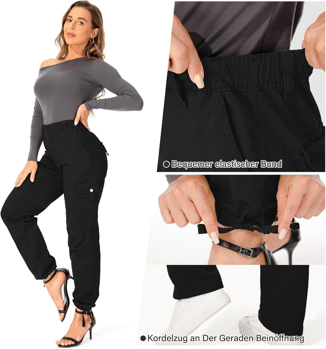 yeyity Cargohose Damen Hosen Multi Taschen Wanderhose Outdoorhose Baumwolle Arbeitshose Jogginghose