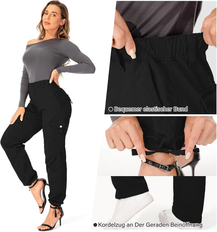 yeyity Cargohose Damen Hosen Multi Taschen Wanderhose Outdoorhose Baumwolle Arbeitshose Jogginghose