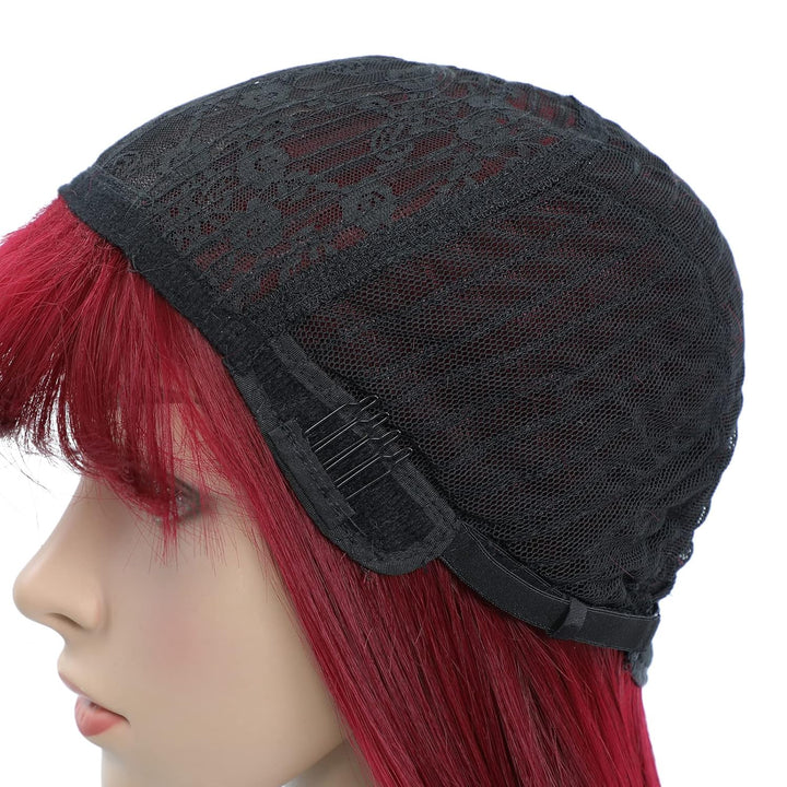 Perücke Rote Lang Gerade Perücke mit Pony für Damen, 30 Zoll Synthetische Kunstfaser Glatte Perücken