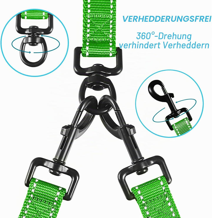 PetBonus Hundeleine Doppelleine für 2 Hunde, Keine Verwicklung Leine für 2 Hunde Gross, Verstellbar