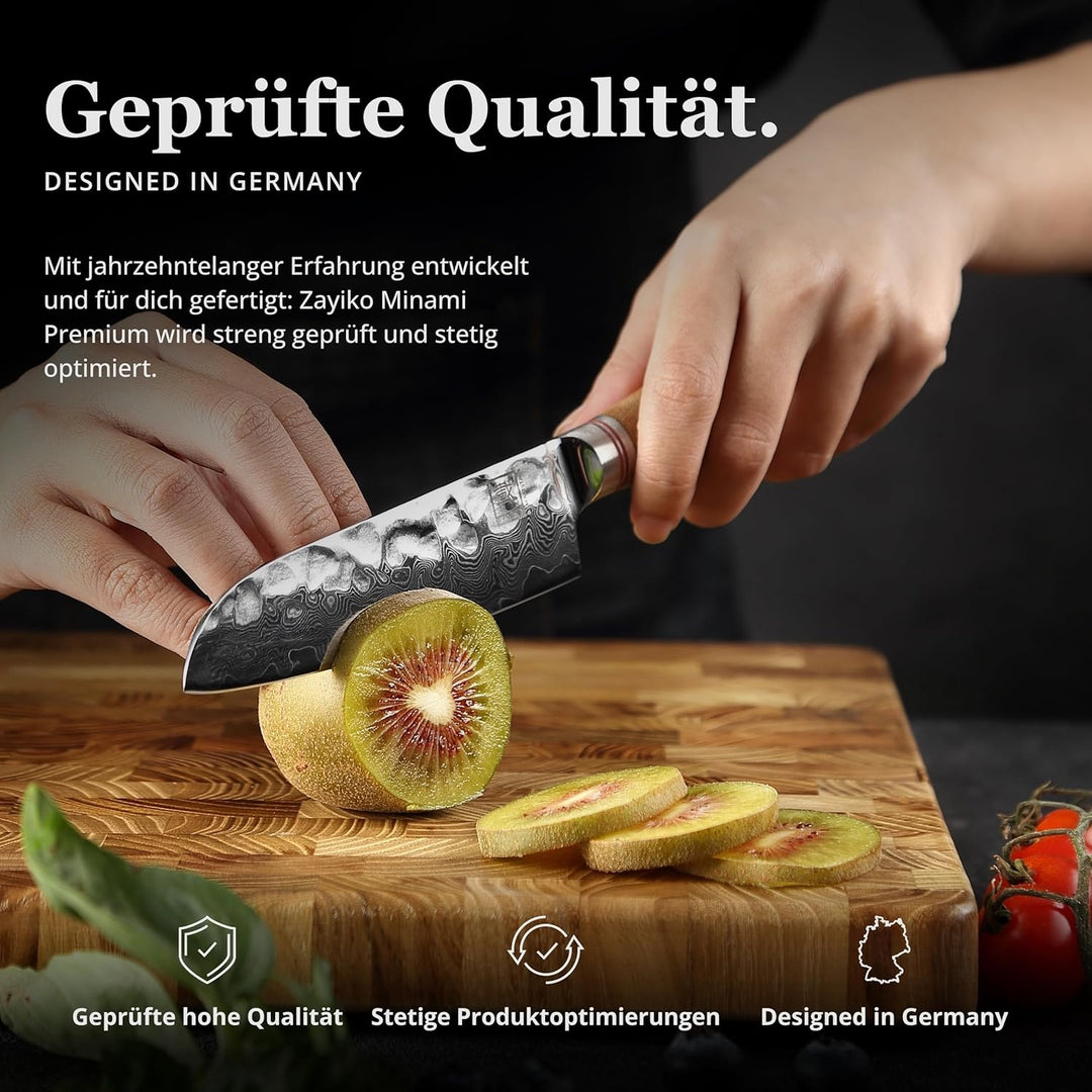 zayiko Olive Damastmesser kleines Santoku 12cm Klinge extrem scharf aus 67 Lagen I Damast Küchenmess