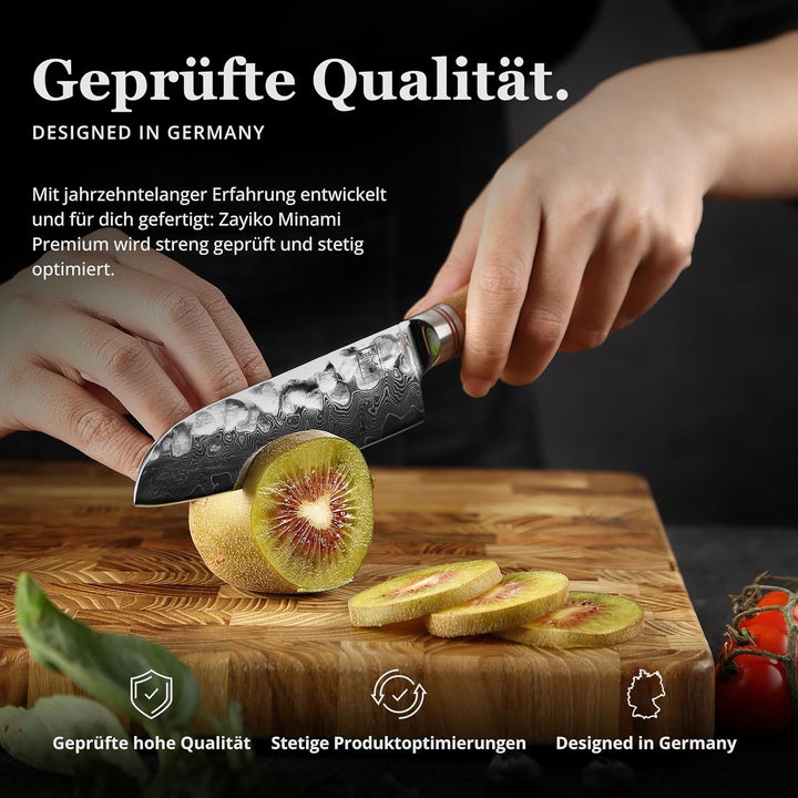 zayiko Olive Damastmesser kleines Santoku 12cm Klinge extrem scharf aus 67 Lagen I Damast Küchenmess