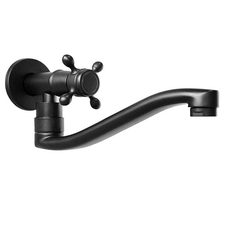 Wandarmatur Kaltwasser Schwarz, Wasserhahn Wandmontage Lang, 360° Drehbar Wasserhahn Garten Wand, Wa