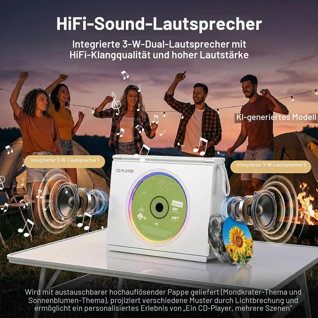 Gueray Tragbarer CD-Spieler mit Licht, Bluetooth 5.3 CD-Player mit Fernbedienung HiFi-Lautsprecher 4