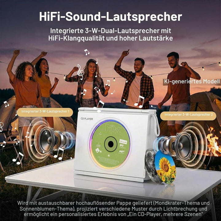Gueray Tragbarer CD-Spieler mit Licht, Bluetooth 5.3 CD-Player mit Fernbedienung HiFi-Lautsprecher 4