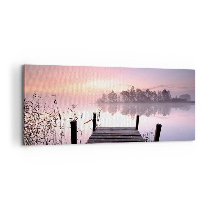 Panorama Bilder auf Leinwand 100x40cm Leinwandbild Morgen Sonnenaufgang Nebel See Gross Wanddeko Bil