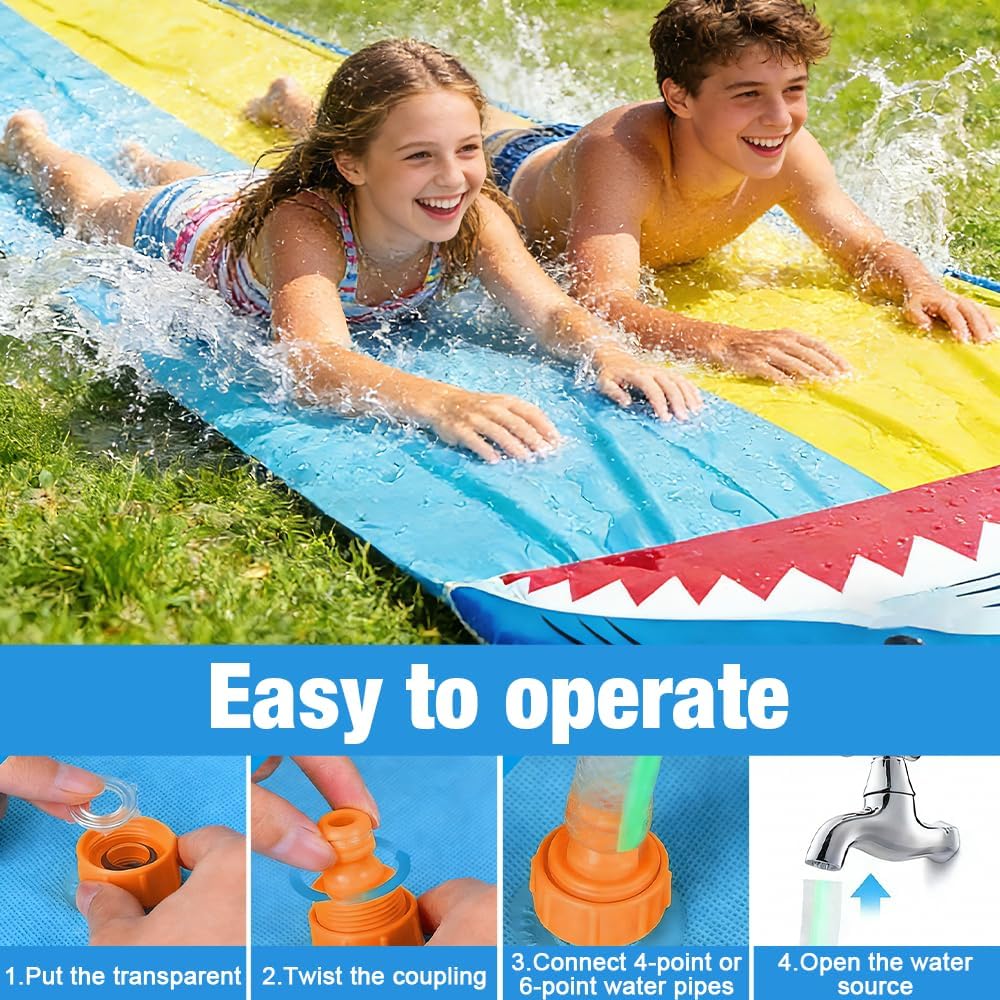 Wasserrutsche Garten, 15.8ft/480cm Doppelrutsche mit Eingebautem Sprinkler, Sommer-Rutsch-Wasserruts