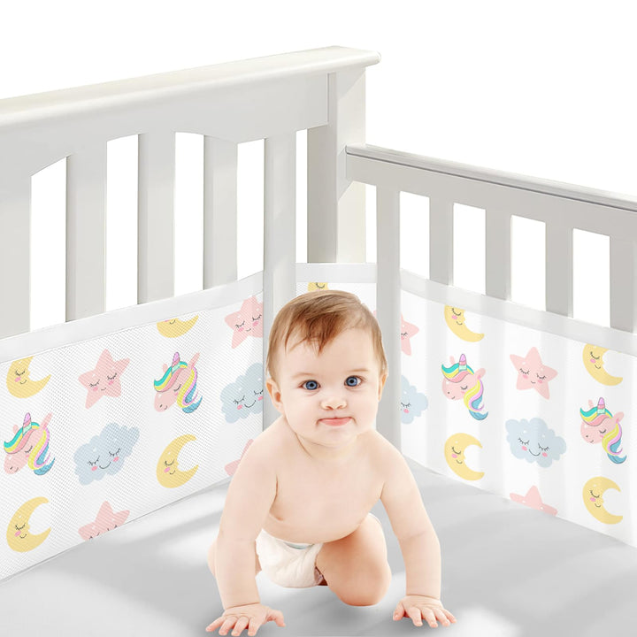 Bettumrandung Babybett,2 Stück Bettumrandung Nestchen Breathable 4-Seitiges Netzfutter für Kinderbet