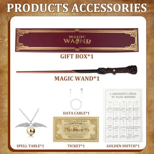 Harry Zauberstab Glühen, 39CM Zauberstab HPotter mit Licht, USB Aufladung Magic Zauberstäbe, Harry S