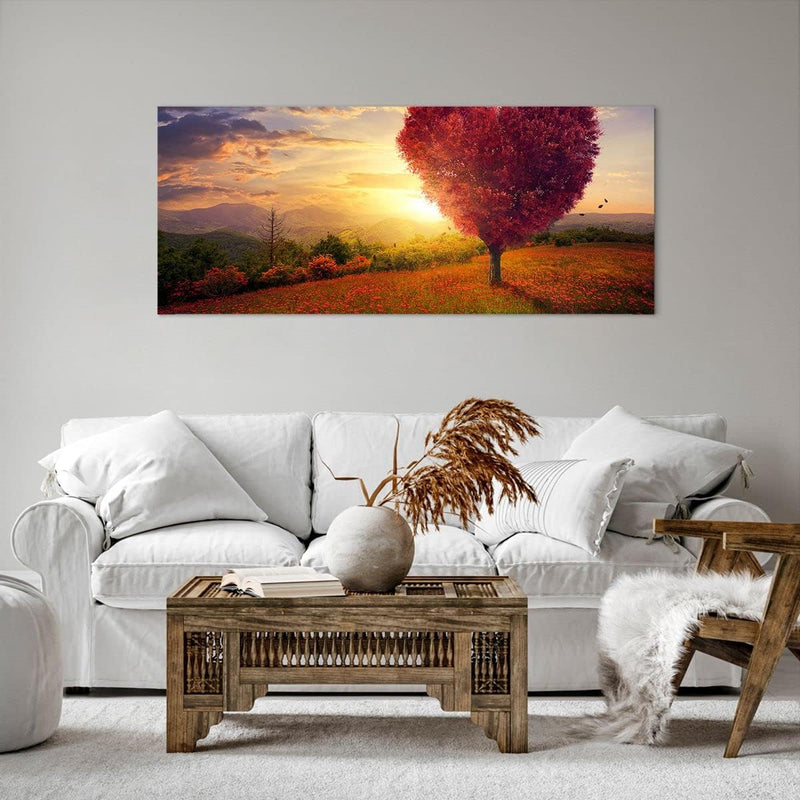 Wandbilder Dekoration Wohnzimmer Baum Wiese Blume Panorama Bilder auf Leinwand 120x50cm Leinwandbild