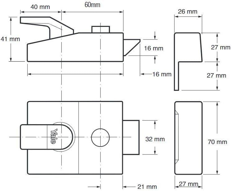 Yale P89 Nachtriegelschloss, Dornmass 60 mm, Chrom Chrome 60mm Backset Visi, Chrome 60mm Backset Vis