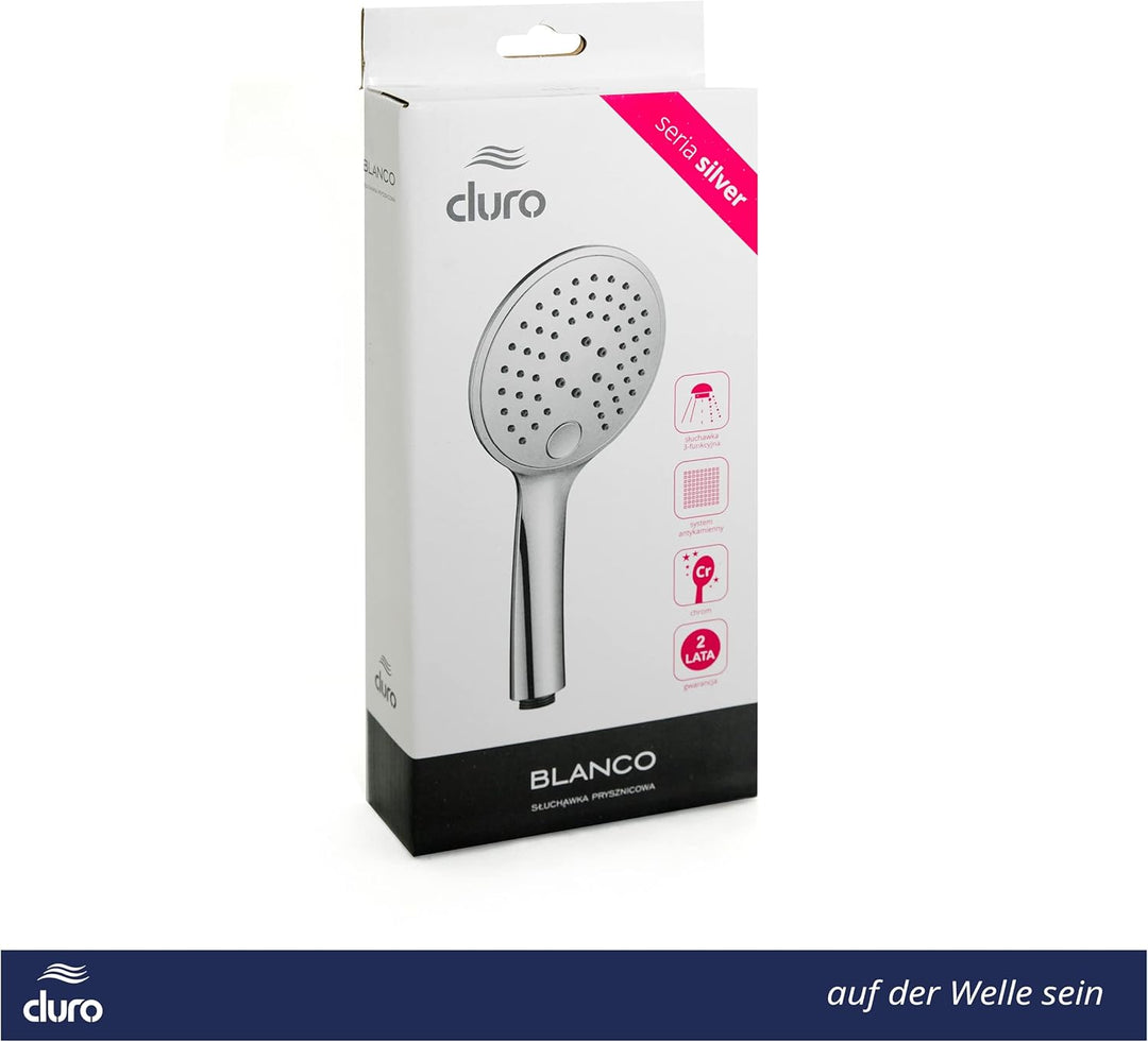 DURO Handbrause Blanco, Verchromter Duschkopf für die Heimische Dusche, zum Wohlfühlen, Integriertes