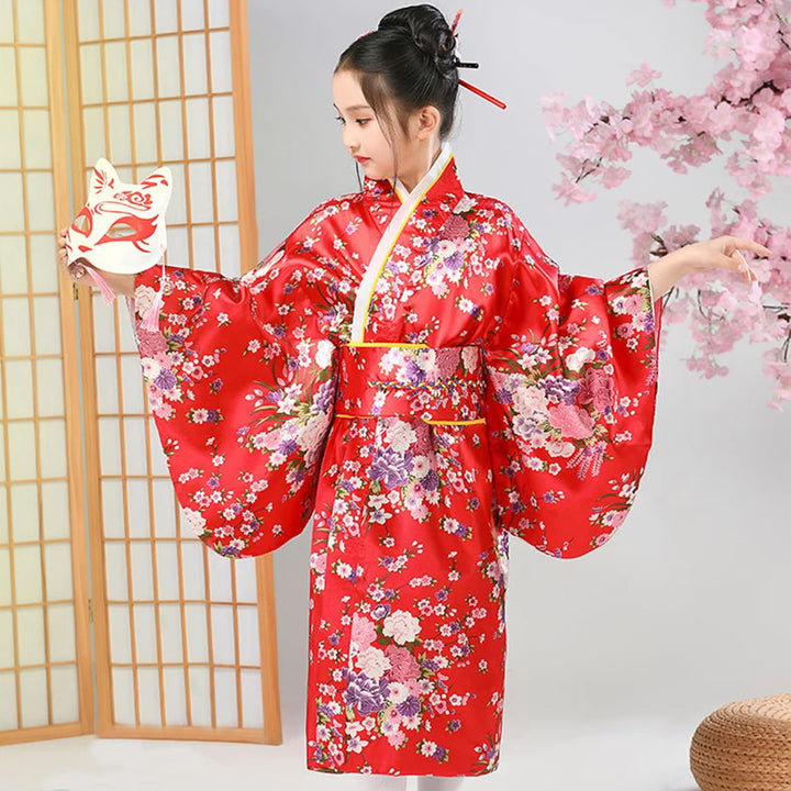 KRUIHAN Kimono Kinder,Satin Kimono Kleid,Kimono Morgenmantel Japanisch Kinder,Halloween Kostüm Mädch